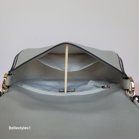 KATE SPADE Hudson Pebbled Leather Medium Flap Convertible Shoulder Bag-Platinum⭐ - Picture 12 of 16